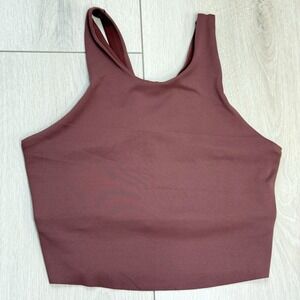 Nike Yoga Dri-FIT Crop Tank Bra XS Brown Stretch High Neck Racerback Used‎